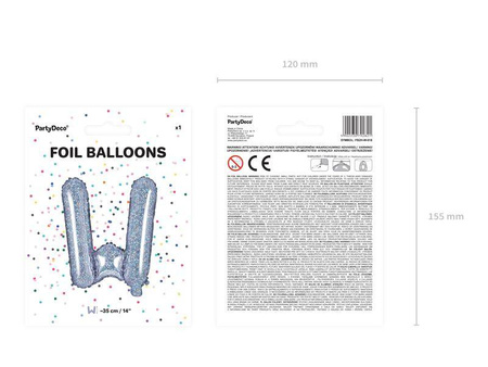 Balon foliowy litera "w", 35cm, holograficzny