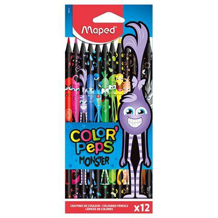 Kredki maped 12kol colorpeps monster w czarnej obudowie trójkątne