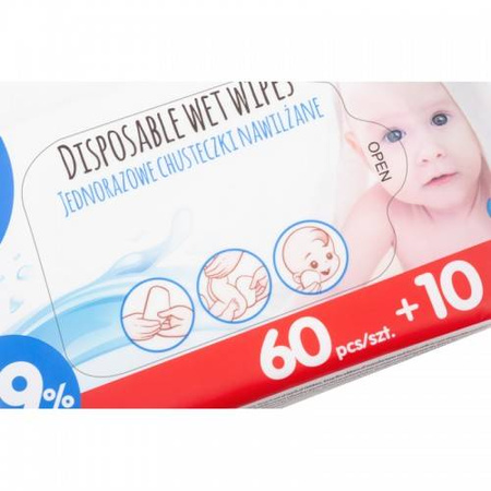 Akuku Jednorazowe chusteczki nawilżane wodą 70 szt (24) 000319