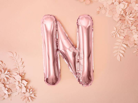Balon foliowy litera "n", 35cm, różowe złoto