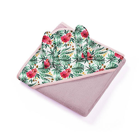 Babyono Okrycie kąpielowe frotte z uszkami Bunny Ears 100x100 cm pink 413548