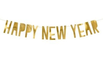 Baner happy new year, złoty, 10 x 90 cm