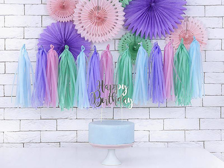 Topper na tort happy birthday, srebrny, 22,5cm