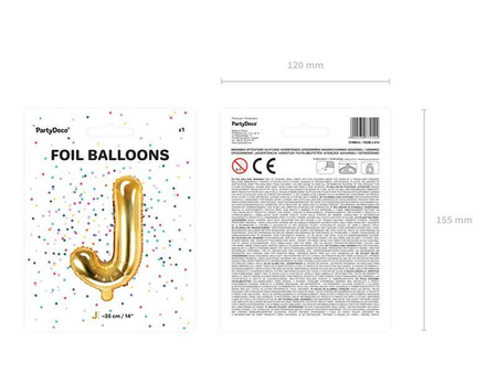 Balon foliowy litera "j", 35cm, złoty