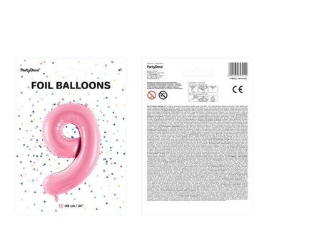 Balon foliowy cyfra 9 różowy 86cm 795112
