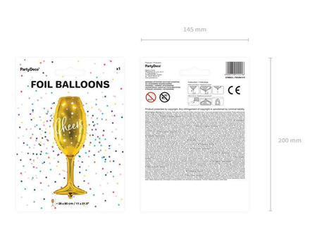Balon foliowy kieliszek, 28x80cm, złoty