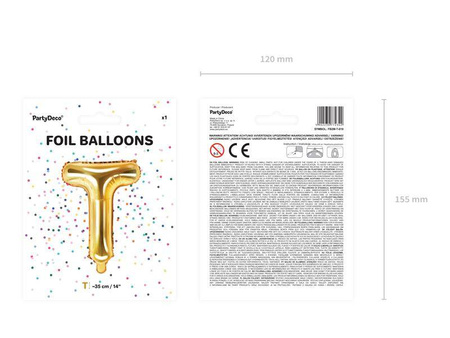 Balon foliowy litera "t", 35cm, złoty