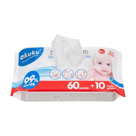 Akuku Jednorazowe chusteczki nawilżane wodą 70 szt (24) 000319