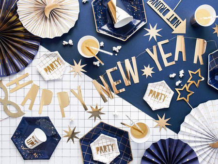 Baner happy new year, złoty, 10 x 90 cm