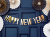 Baner happy new year, złoty, 10 x 90 cm