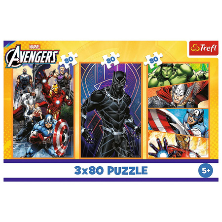 Puzzle Trefl 3x80 Dni pełne akcji Marvel The Avengers 348835