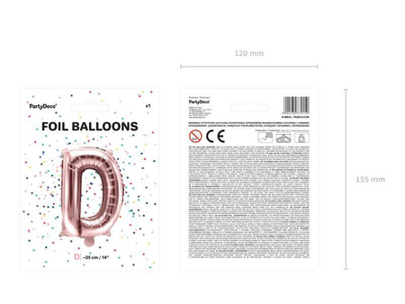Balon foliowy litera "d", 35cm, różowe złoto