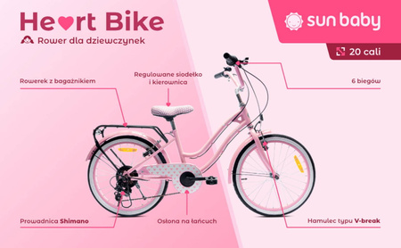Rowerek 20 cali Heart bike 6-biegowy przerzutka Shimano różowy 645755 Rower