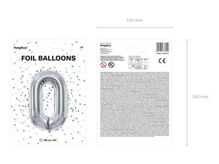 Balon foliowy cyfra "0", 86cm, srebrny