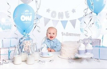 Zestaw dekoracji party - 1st birthday, srebrny