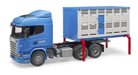 Bruder 03549 scania r z kontenerem i figurką krowy 