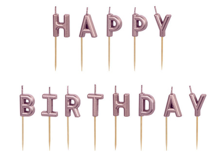 Świeczki urodzinowe Happy Birthday 13szt 2,5cm różowe złoto 032705