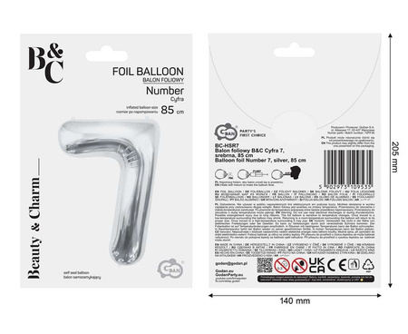 Balon foliowy B&C Cyfra 7 srebrna 85 cm 109535