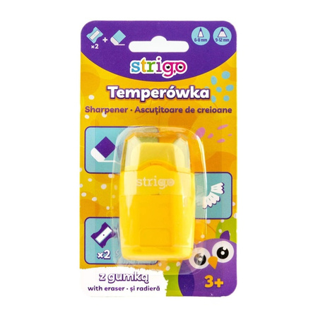Strigo Temperówka pastelowa na dwie grubości kredek z dużym pojemnikiem i gumką 946214