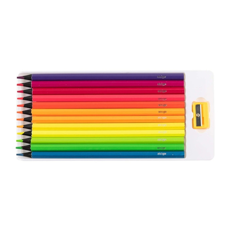 Strigo Kredki ołówkowe hexagonalne Czarne drewno neonowe 12 szt + temperówka 944487