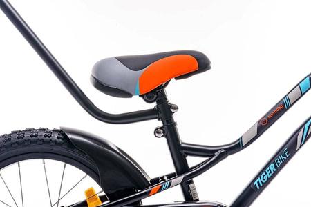 Rowerek 14'' Tiger Bike z pchaczem czarno-pomarańczowo-turkusowy 640101 Rower