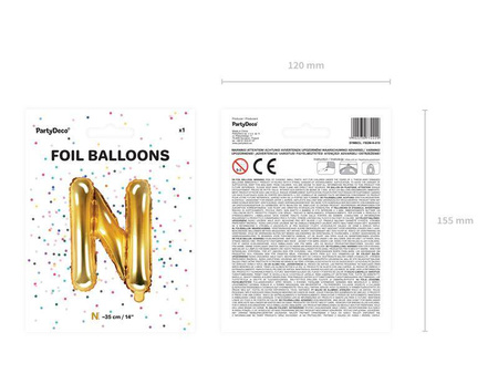 Balon foliowy litera "n", 35cm, złoty