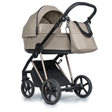 Roan wózek dziecięcy iVI 2.0 Vintage Collection Almond Sugar black perforated handle stelaż Champagne black perforated handle black tires