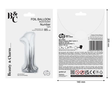 Balon foliowy B&C Cyfra 1 srebrna 85 cm 109412