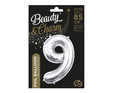 Balon foliowy B&C Cyfra 9 srebrna 85 cm 109573