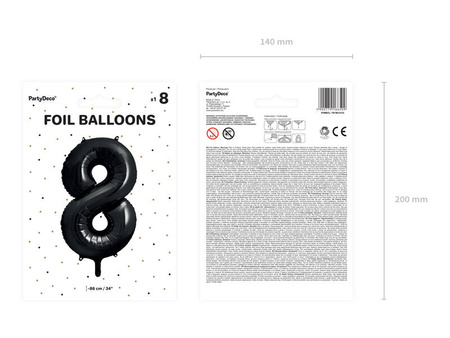 BALON FOLIOWY CYFRA 8 CZARNY 86CM 166509