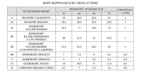 BODY ROZPINANE DLUGI REKAW LE TIGRE 56 ECRU DRUK PINOKIO