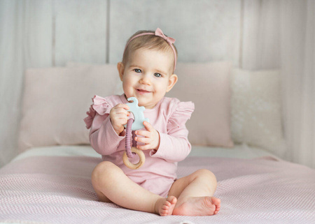 Gryzak pierścień słoń niebieski silikon drewno 190148