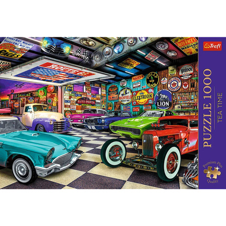 Puzzle Trefl 1000 Premium Plus Tea Time Garaż kolekcjonera samochodów 108453