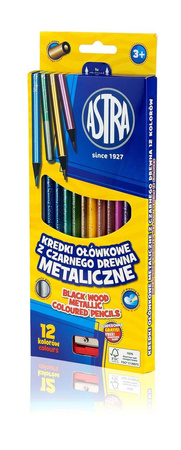 Kredki oł.12kol okr.metaliczne czarne drewno 061600 astra