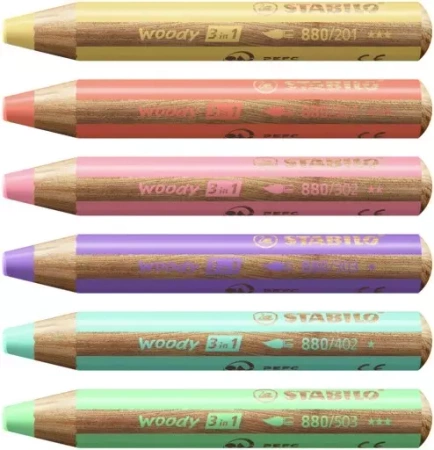 Stabilo Woody 3w1 Kredki etui z temperówką 6szt pastel 578059