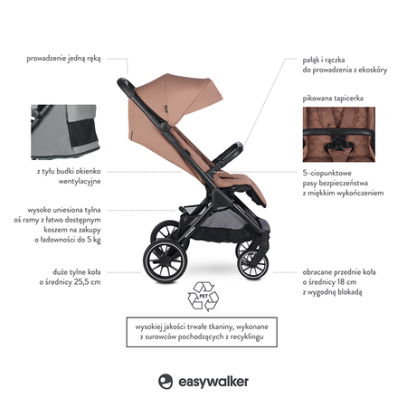 Easywalker Jackey XL Przestronny, samoskładający się wózek spacerowy z kołami XL Pecan Brown 114928