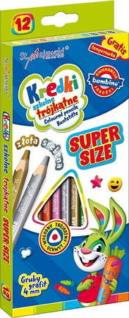 Kredki Szkolne Trójkątne Super Size 12 Kol. + Temperówka Standard 654619