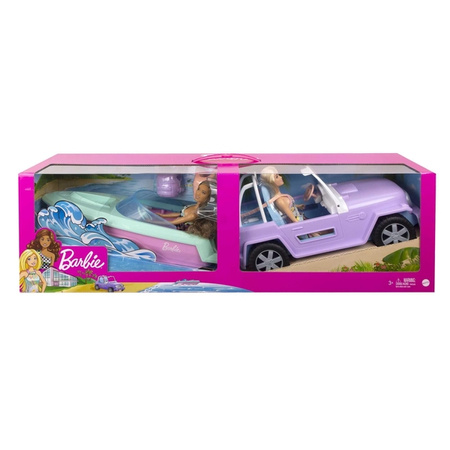 Barbie GXD66 2 lalki + jeep + motorówka 954531