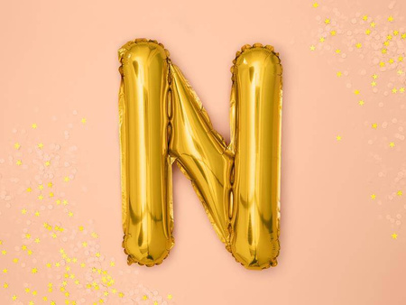 Balon foliowy litera "n", 35cm, złoty