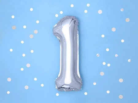 Balon foliowy cyfra 1 srebrny 35cm 772496