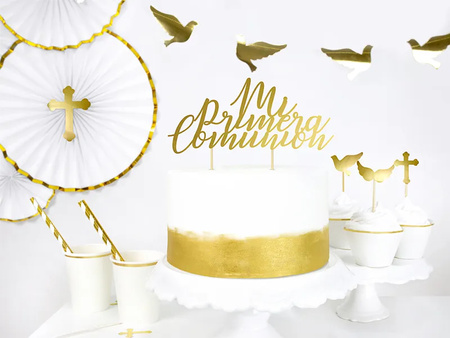 Toppery na tort Komunia Świeta 31,5cm 6szt złote 103542