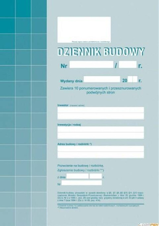 Druk dziennik budowy A4 40 stron 603-1Z 104558
