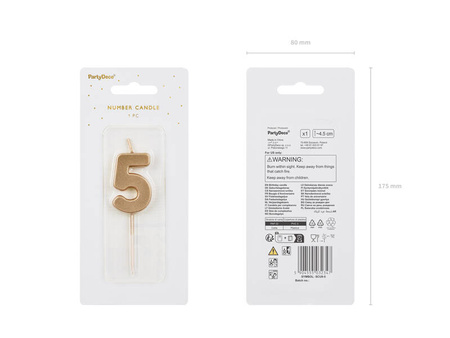 Świeczka urodzinowa Cyferka 5 4,5cm złoty 032347