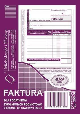 Druk Faktura dla zwolnionych podmiotowo z podatku A6 (pion) 027808