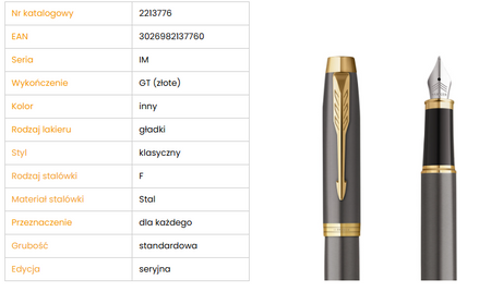 Parker 2213776 Pióro wieczne IM Core GT Grey 137760
