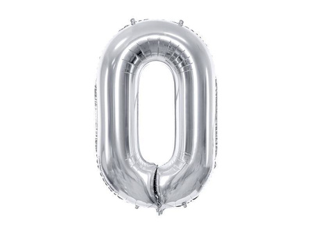 Balon foliowy cyfra "0", 86cm, srebrny