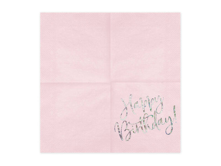 Serwetki Happy Birthday 33x33cm 20szt jasny pudrowy róż 112018