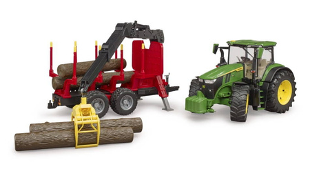 Bruder 03154 Traktor John Deere 7R 350 z przyczepą wraz z żurawiem i 4 balami drzewa 031541