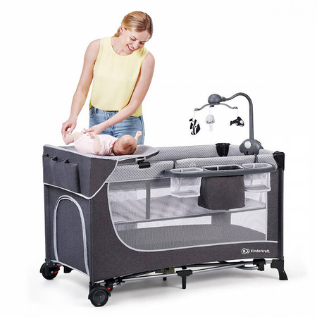 Kinderkraft Łóżeczko turystyczne Leody grey z akcesoriami 917952