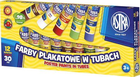 Farby plakatowe 12kol 30ml tuba 020263 astra 